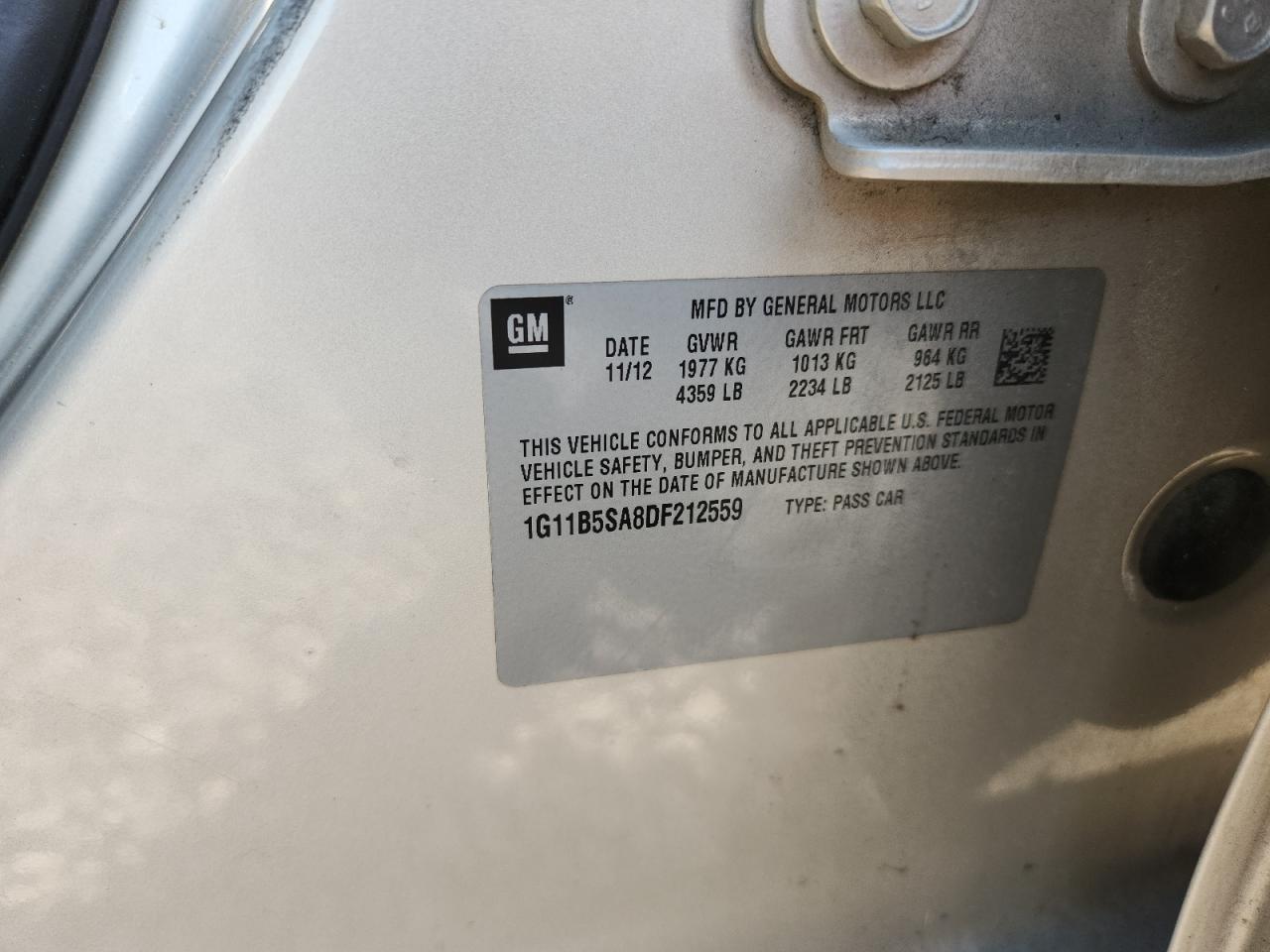 2013 Chevrolet Malibu VIN 1G11B5SA8DF212559 photo 12