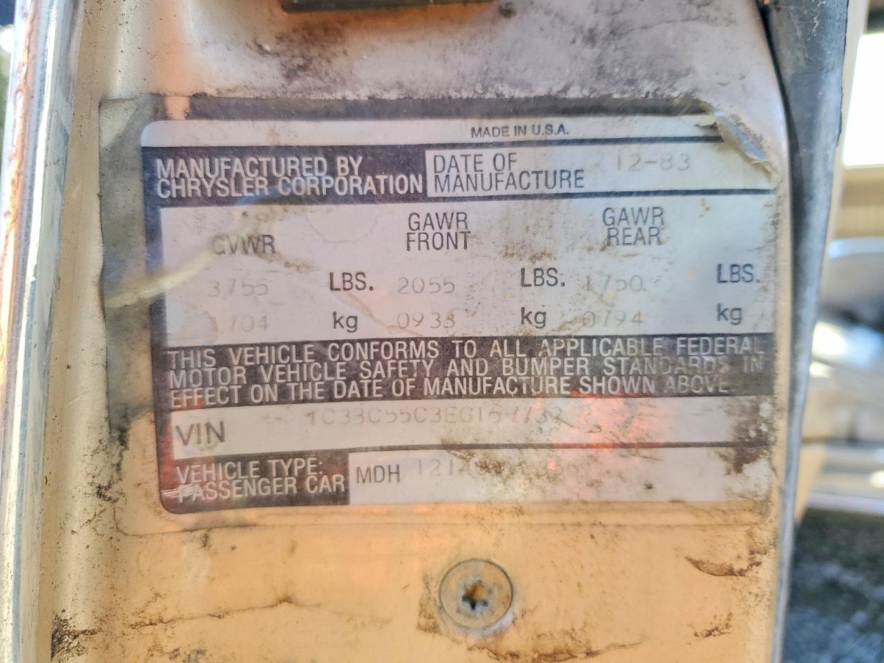 1984 CHRYSLER Lebaron VIN 1C3BC55C3EG167732 photo 12