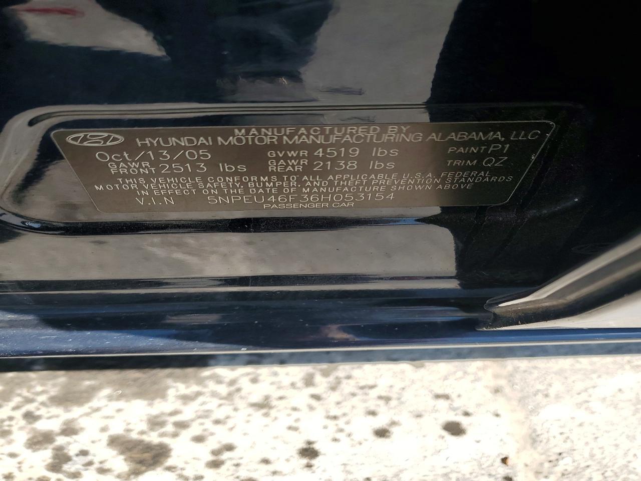 2006 Hyundai Sonata VIN 5NPEU46F36H053154 photo 12
