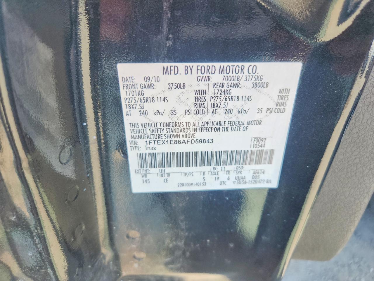 2010 Ford F150 VIN 1FTEX1E86AFD59843 photo 12