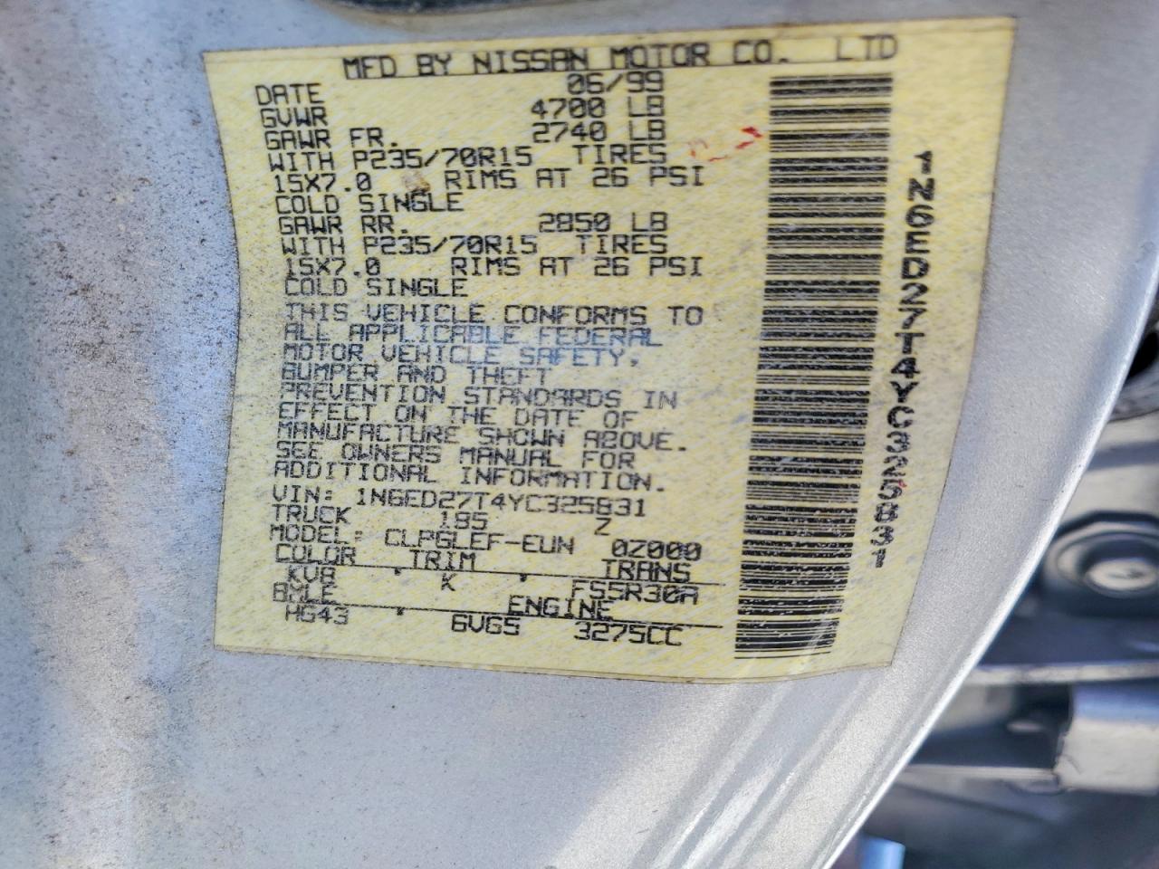 2000 NISSAN Frontier VIN 1N6ED27T4YC325831 photo 12