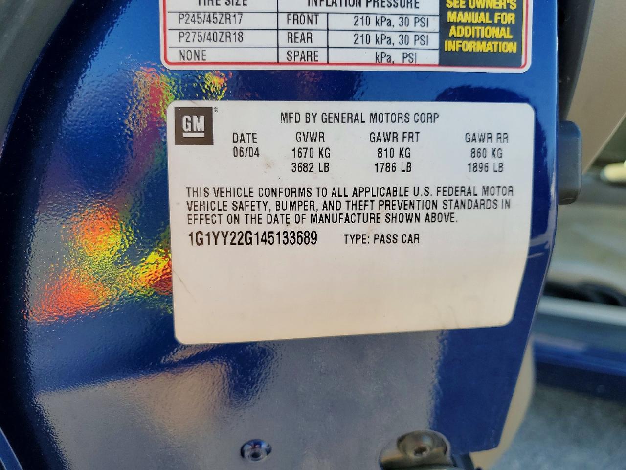 2004 CHEV Corvette VIN 1G1YY22G145133689 photo 12