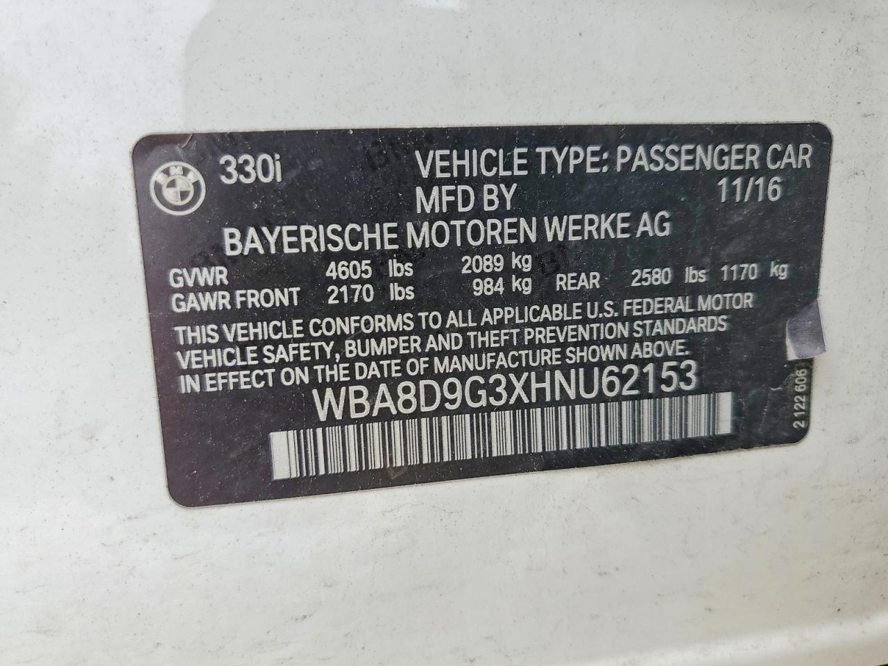 2017 BMW 3 series VIN WBA8D9G3XHNU62153 photo 12