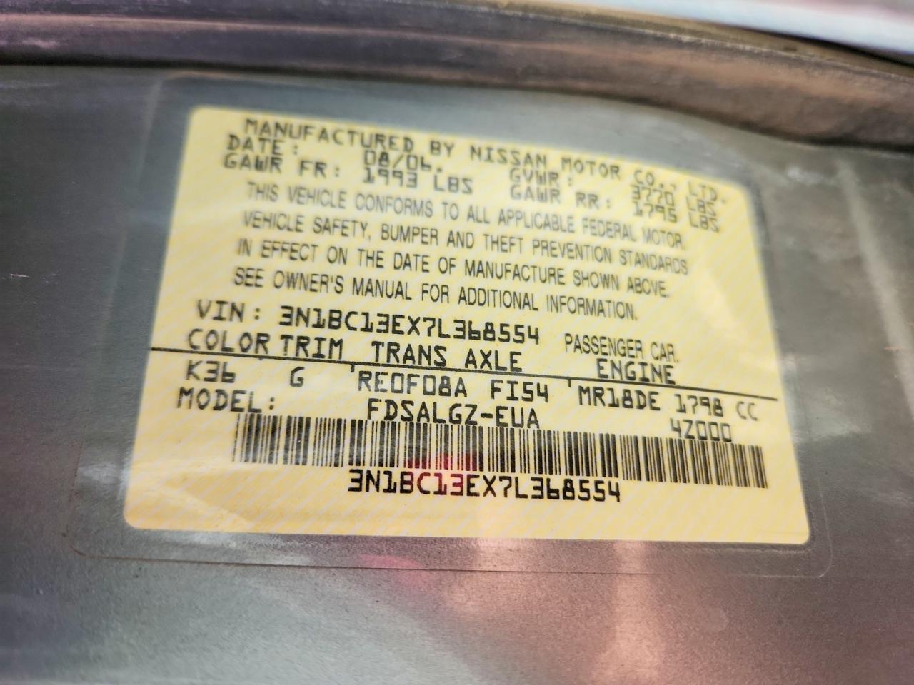 2007 Nissan Versa VIN 3N1BC13EX7L368554 photo 12