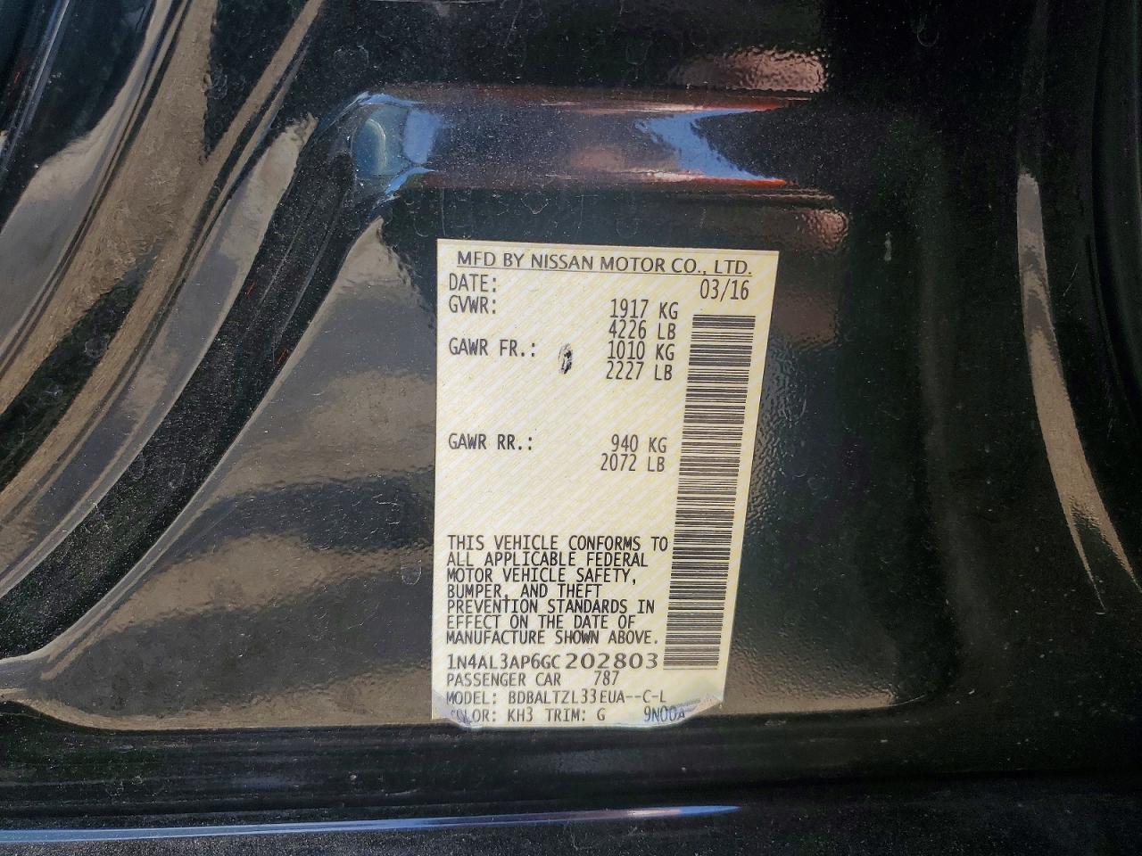 2016 Nissan Altima VIN 1N4AL3AP6GC202803 photo 12