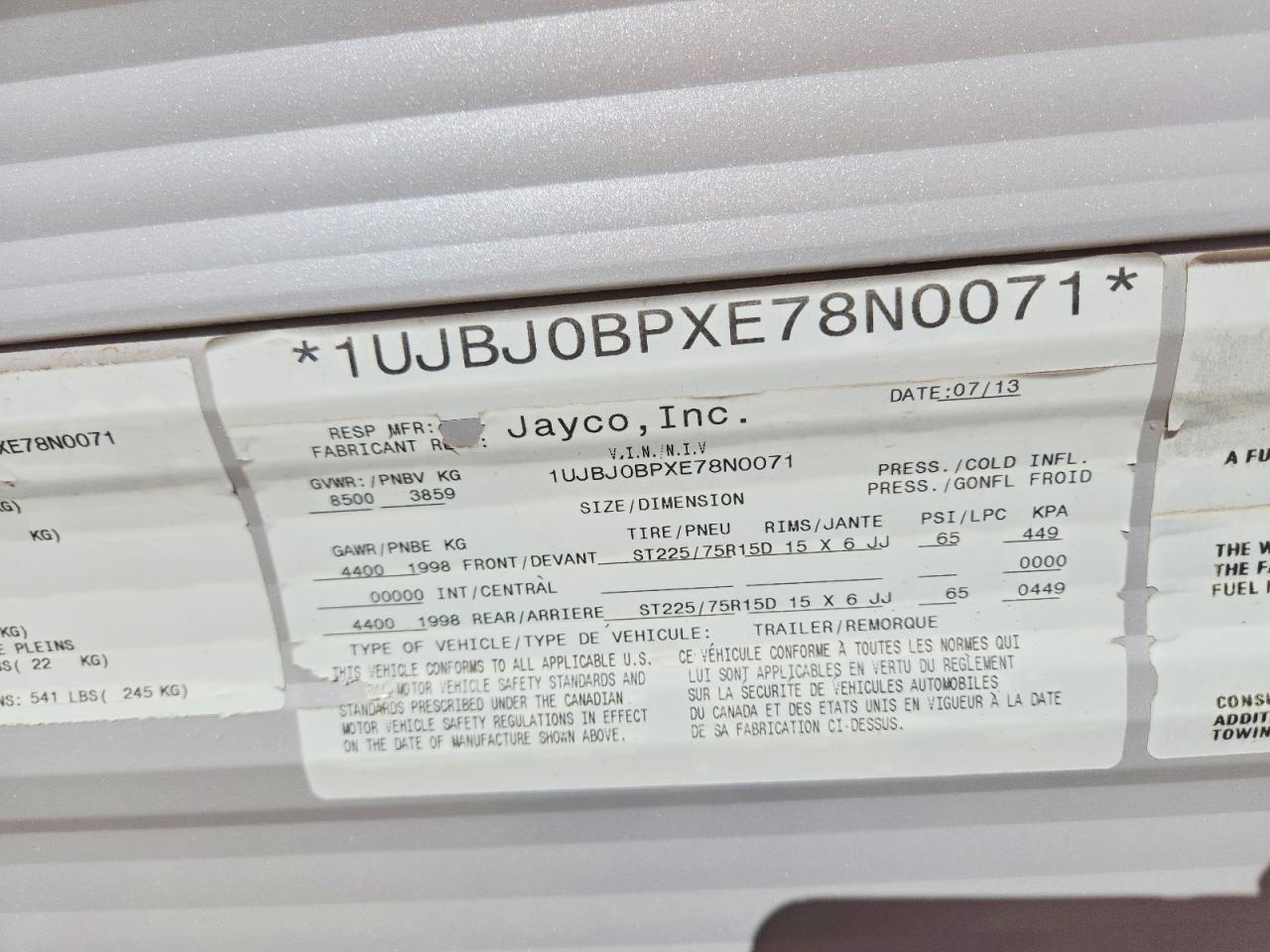 2014 JAYCO All models VIN 1UJBJ0BPXE78N0071 photo 10