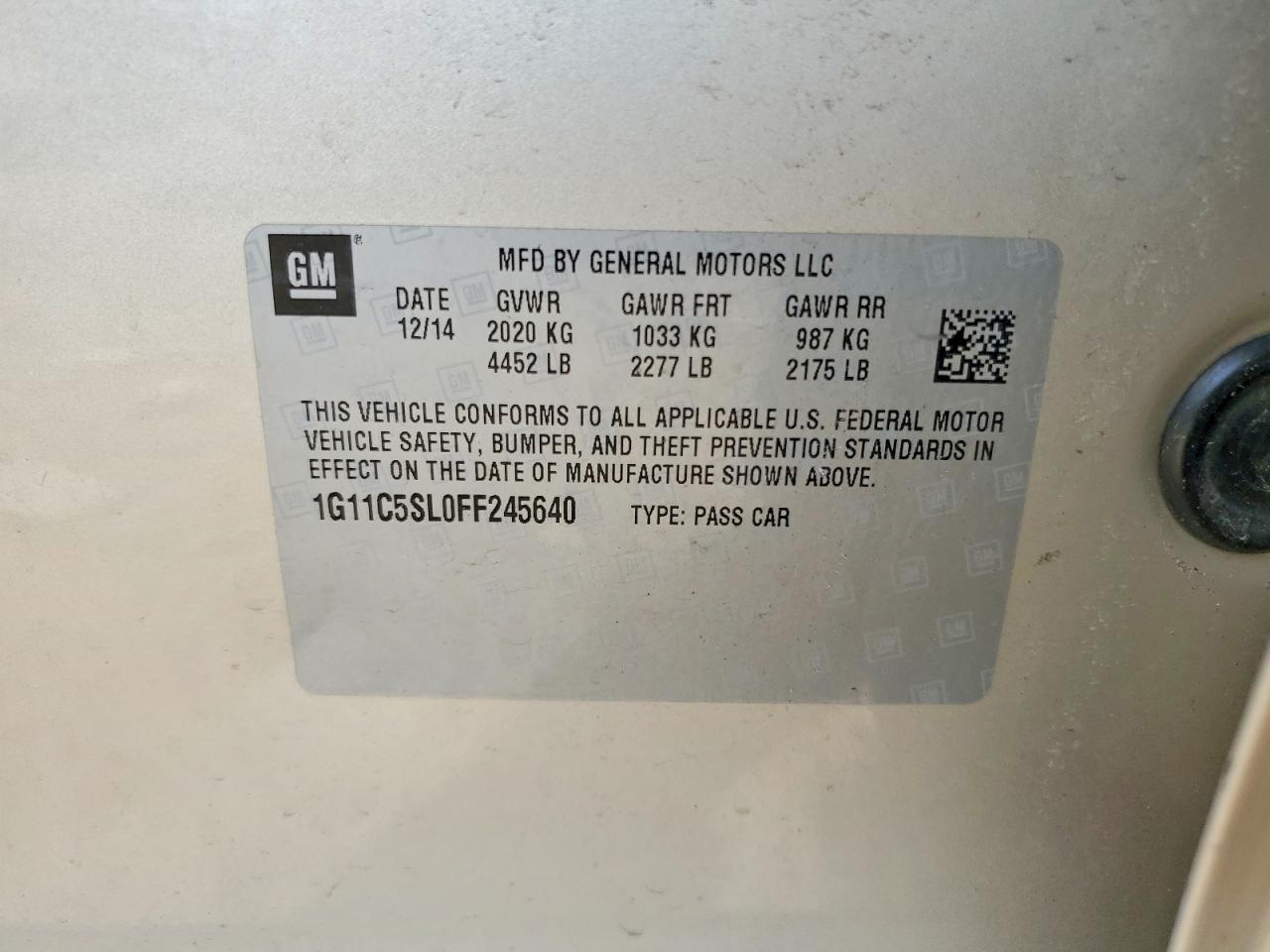 2015 CHEV Malibu VIN 1G11C5SL0FF245640 photo 12