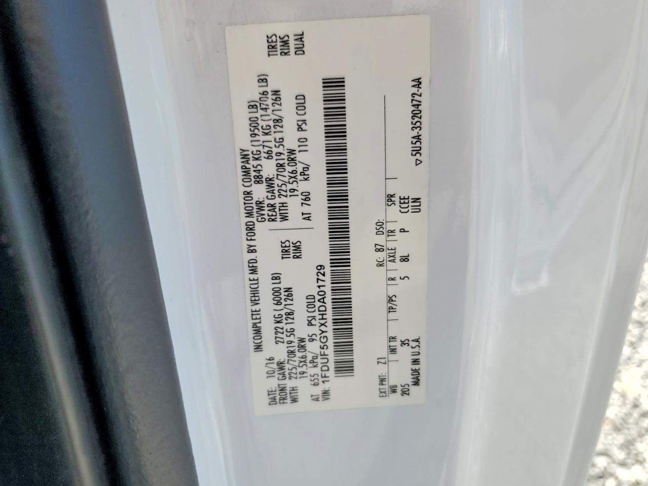 2017 FORD F550 VIN 1FDUF5GYXHDA01729 photo 12