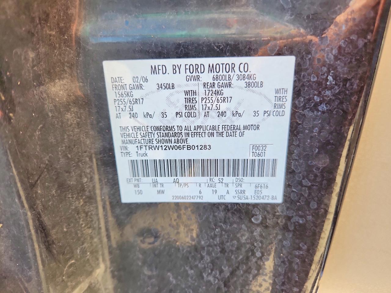 2006 Ford F150 VIN 1FTRW12W06FB01283 photo 12
