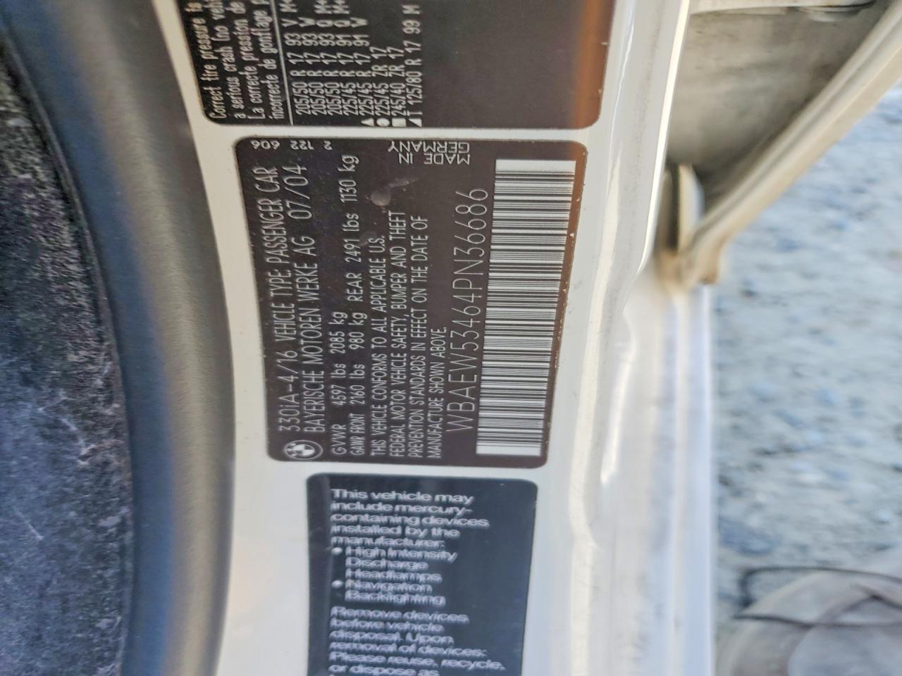 2004 BMW 3 series VIN WBAEW53464PN36686 photo 12