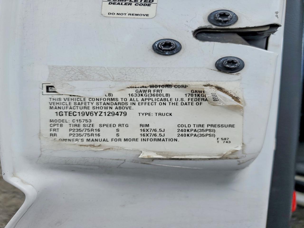 2000 GMC SIERRA VIN 1GTEC19V6YZ129479 photo 12