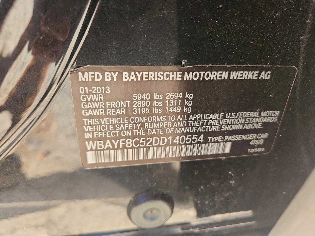 2013 BMW 7 series VIN WBAYF8C52DD140554 photo 12