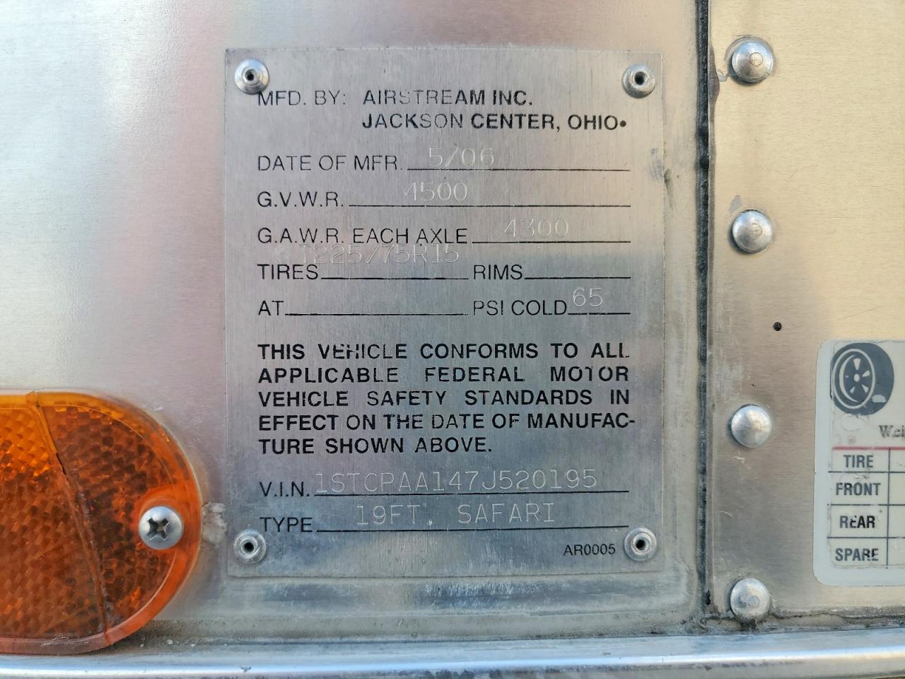 2007 AIRSTREAM All models VIN 1STCPAA147J520195 photo 10