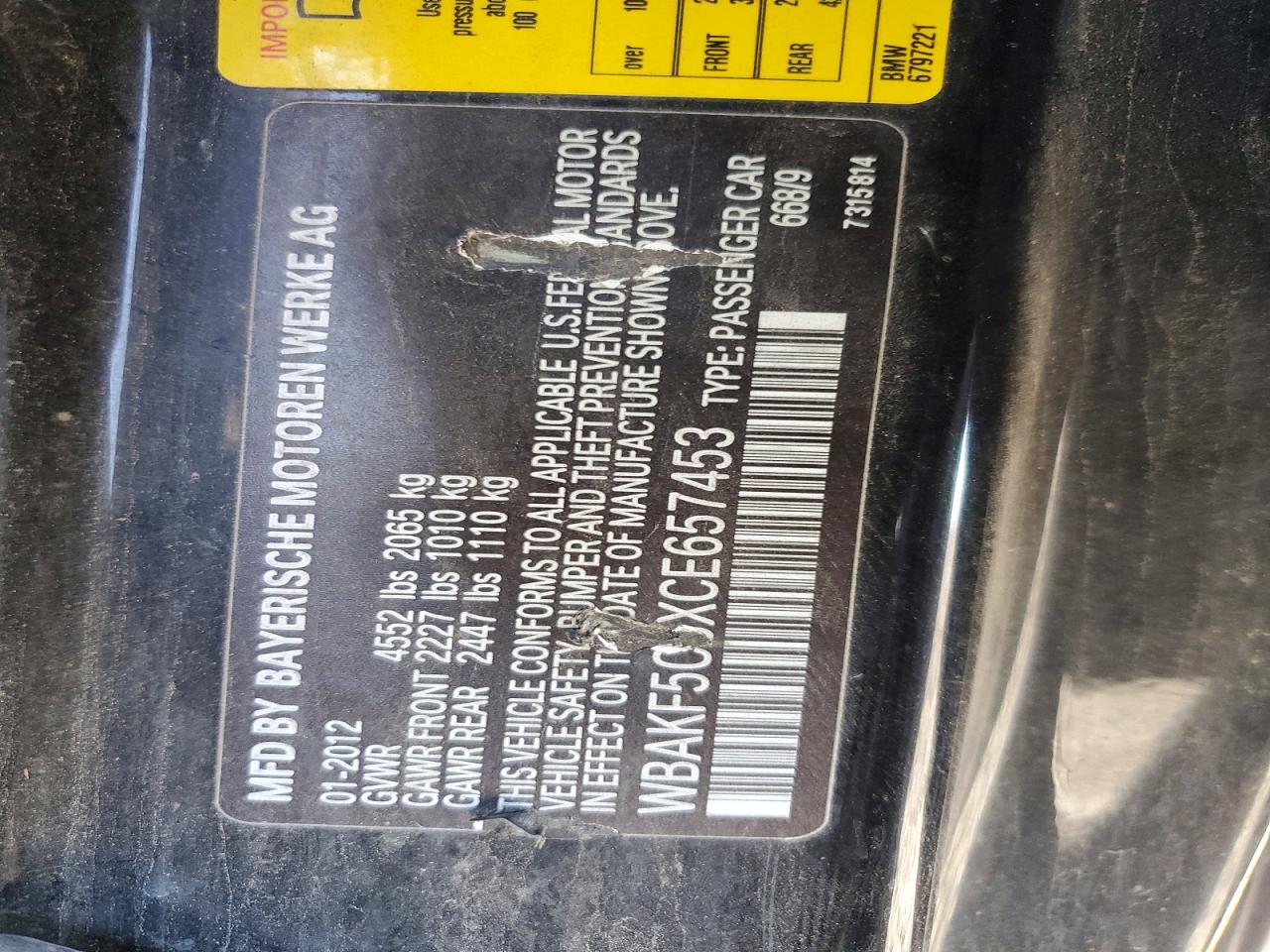 2012 BMW 3 series VIN WBAKF5C5XCE657453 photo 12