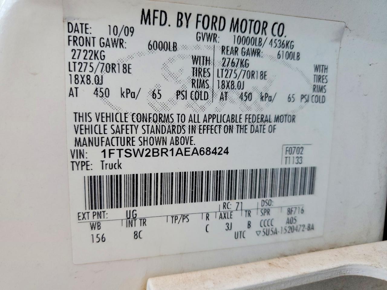 2010 FORD F250 VIN 1FTSW2BR1AEA68424 photo 12