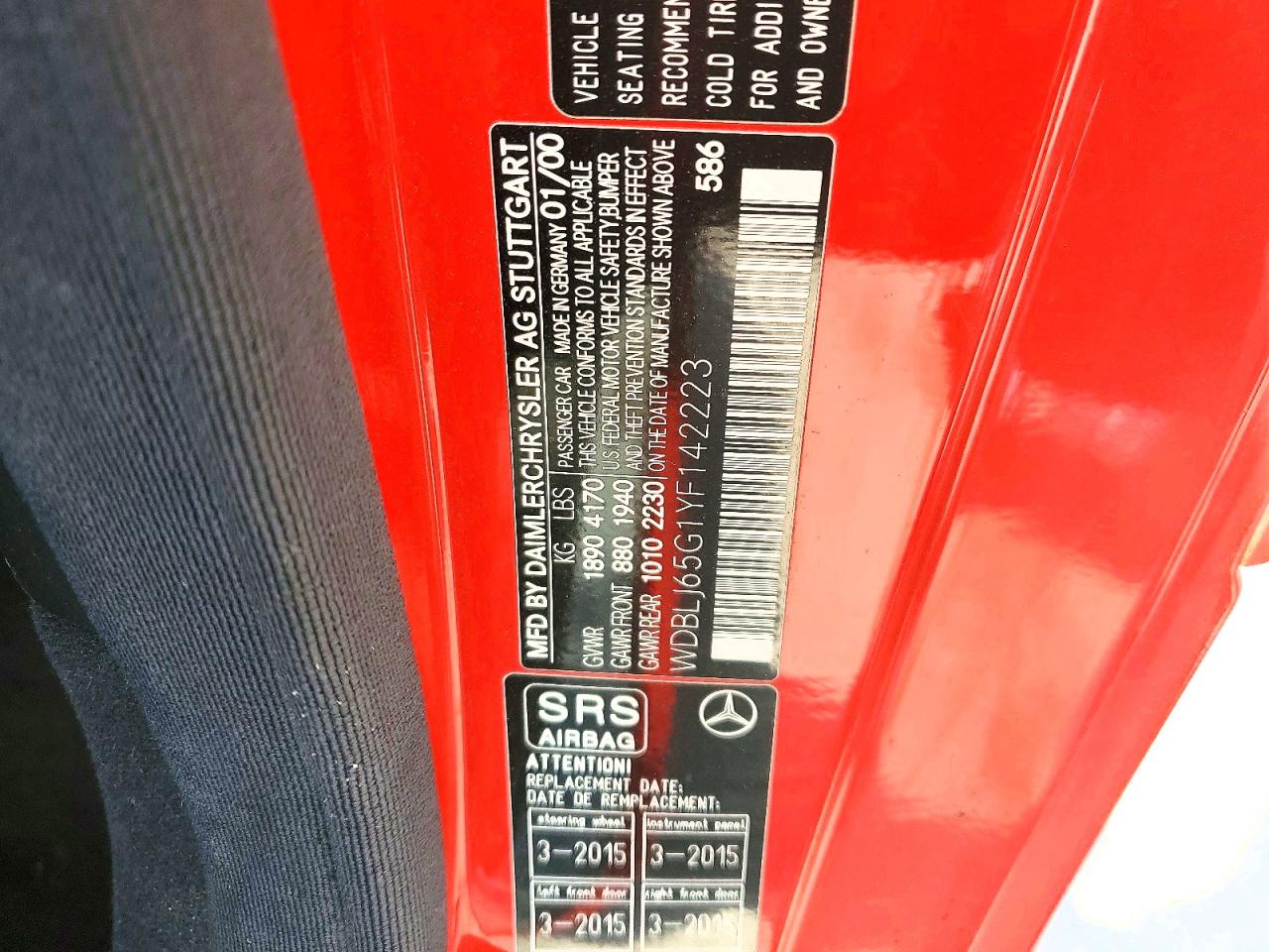 2000 Mercedes-Benz Clk-class VIN WDBLJ65G1YF142223 photo 12