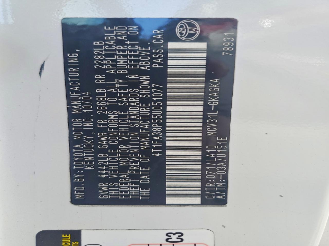 2005 TOYOTA Camry sola VIN 4T1FA38P55U051077 photo 12