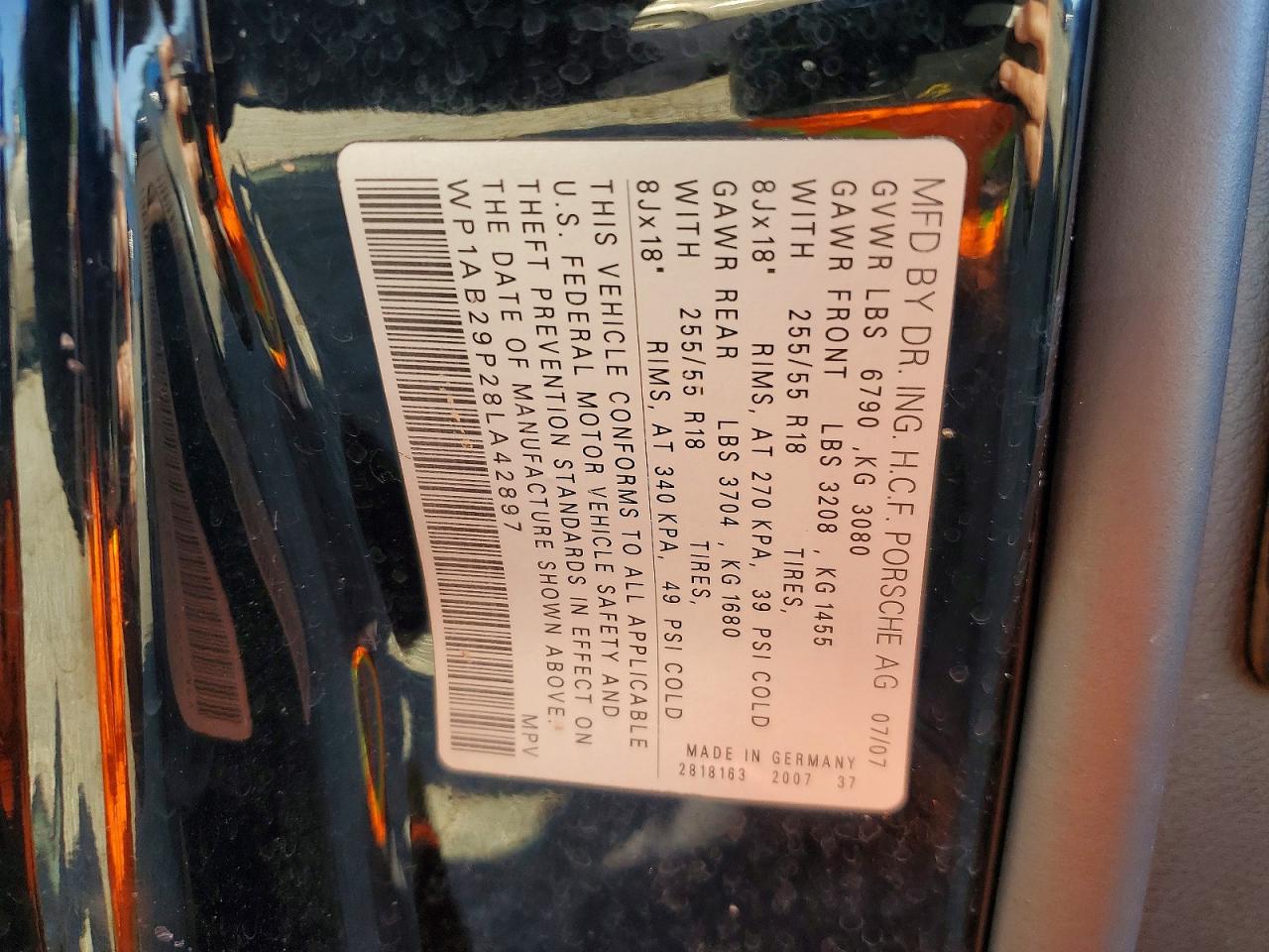 2008 Porsche Cayenne VIN WP1AB29P28LA42897 photo 12