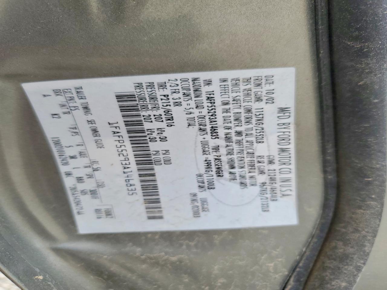 2003 Ford All models VIN 1FAFP55293A146835 photo 12