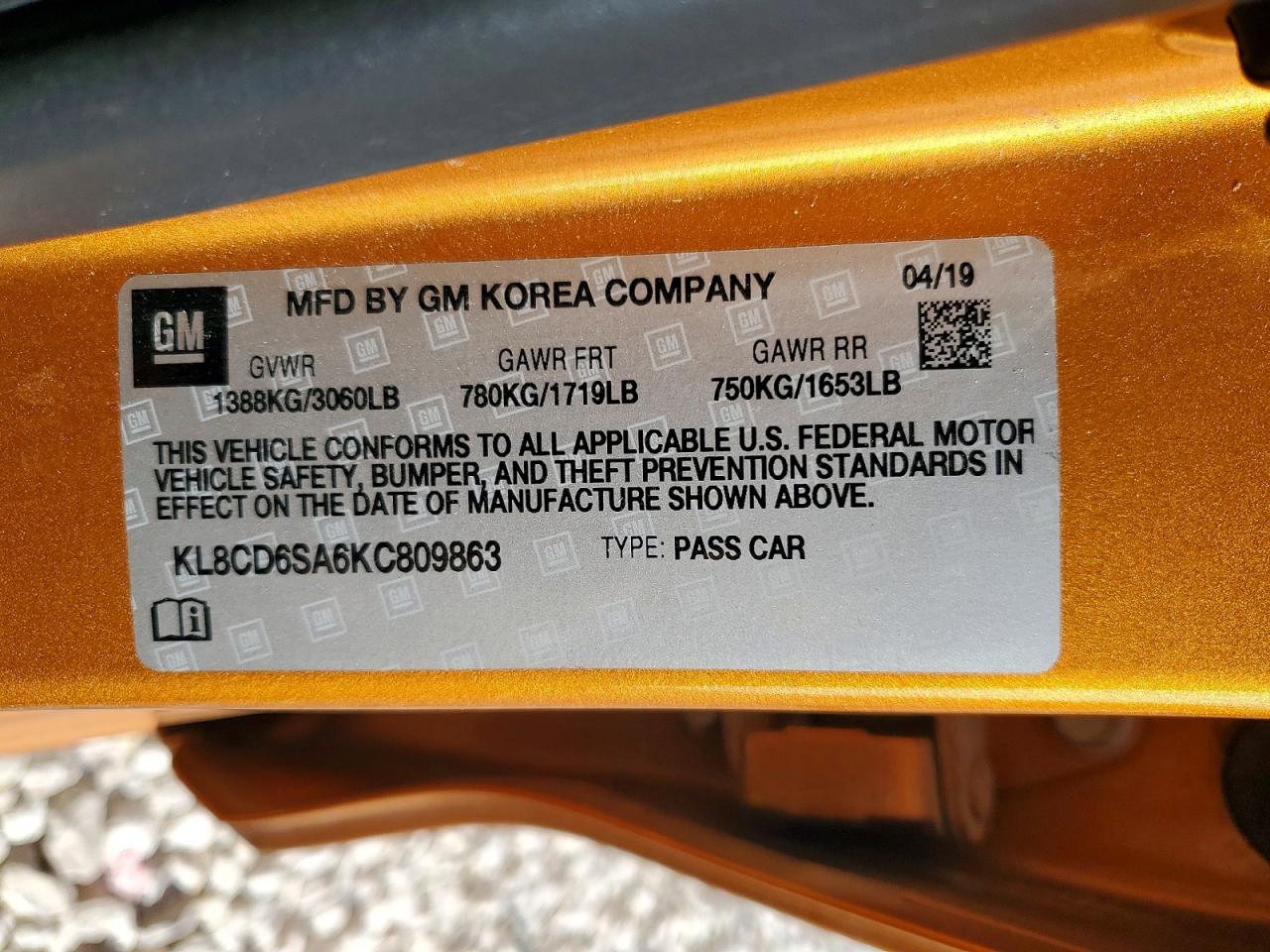 2019 Chevrolet Spark VIN KL8CD6SA6KC809863 photo 12