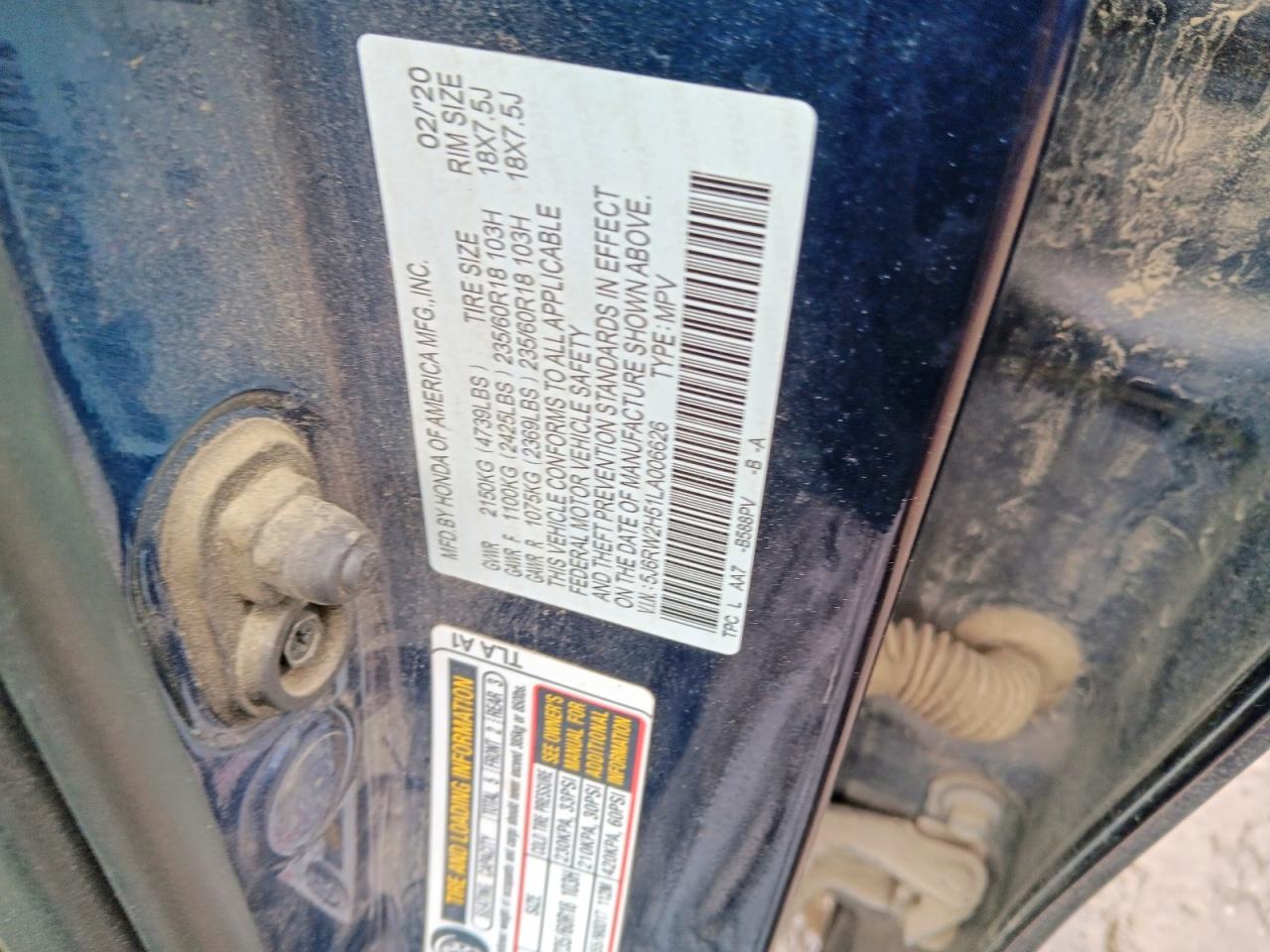 2020 Honda Crv VIN 5J6RW2H51LA006626 photo 12