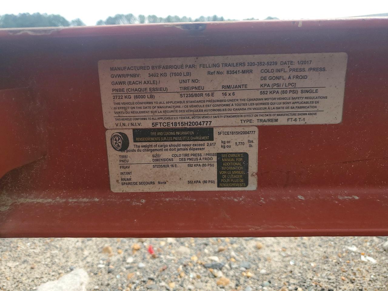 2017 FELLING Unknown VIN 5FTCE1815H2004777 photo 10