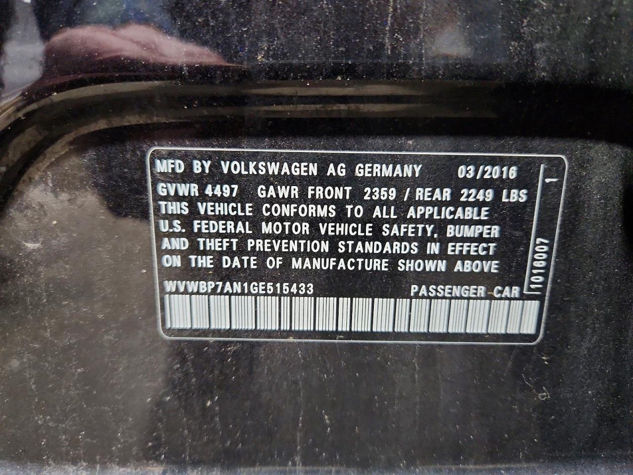 2016 Volkswagen Cc VIN WVWBP7AN1GE515433 photo 12