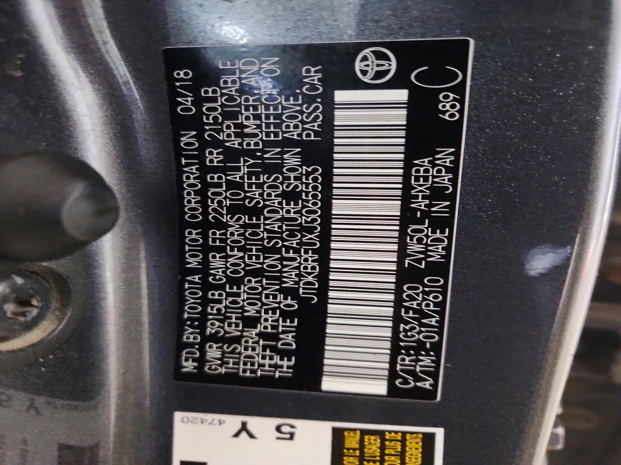 2018 Toyota Prius VIN JTDKBRFUXJ3065553 photo 12