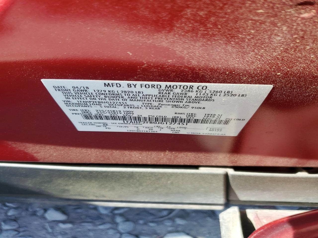 2018 Ford Taurus VIN 1FAHP2F80JG127451 photo 12