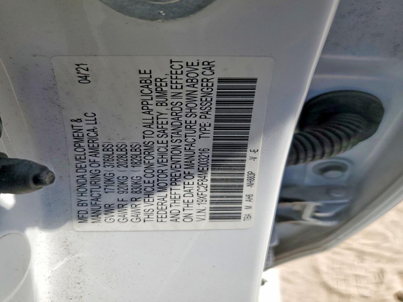 2021 Honda Civic VIN 19XFC2F84ME003216 photo 12