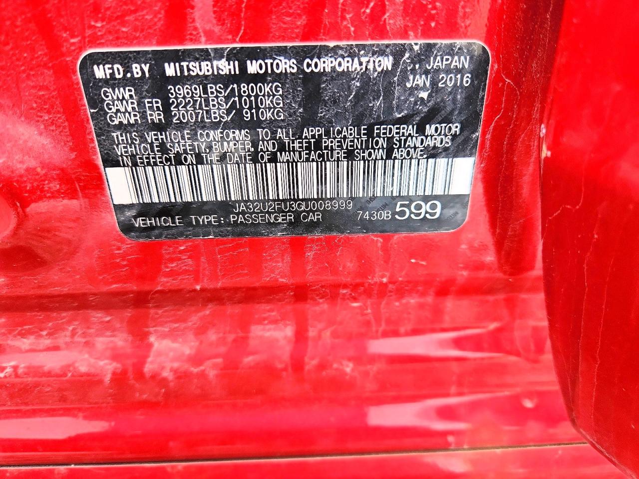 2016 Mitsubishi Lancer VIN JA32U2FU3GU008999 photo 12