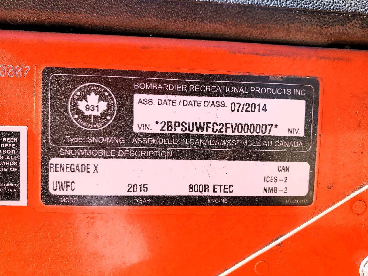 2015 OTHER Renegade x VIN 2BPSUWFC2FV000007 photo 10