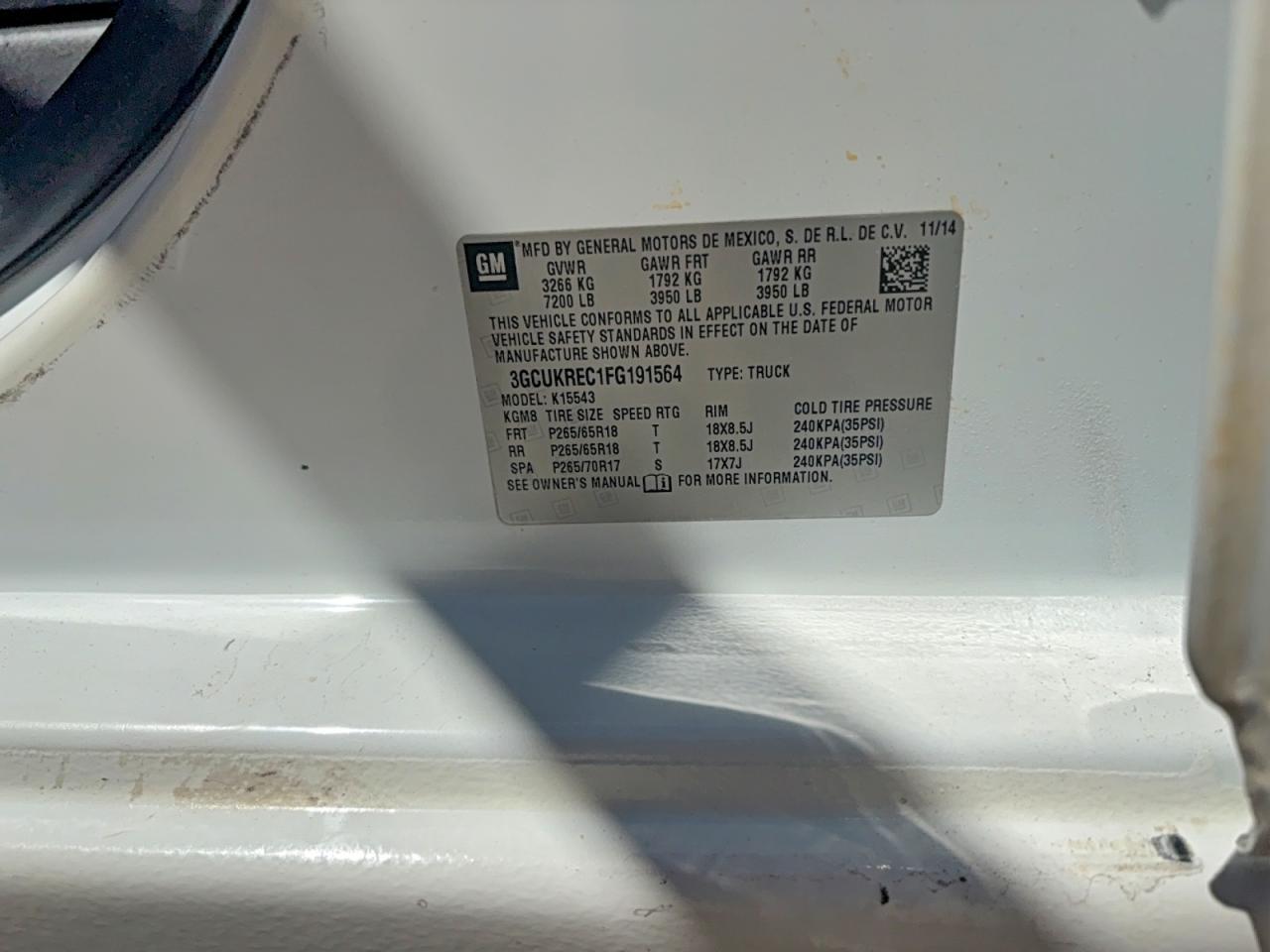2015 Chevrolet All models VIN 3GCUKREC1FG191564 photo 10