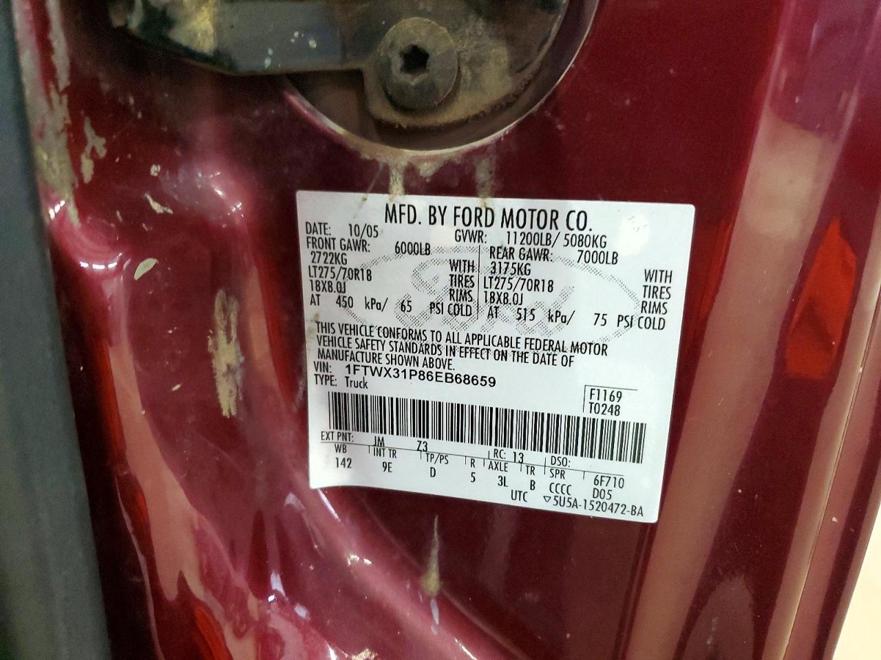2006 Ford F350 VIN 1FTWX31P86EB68659 photo 12