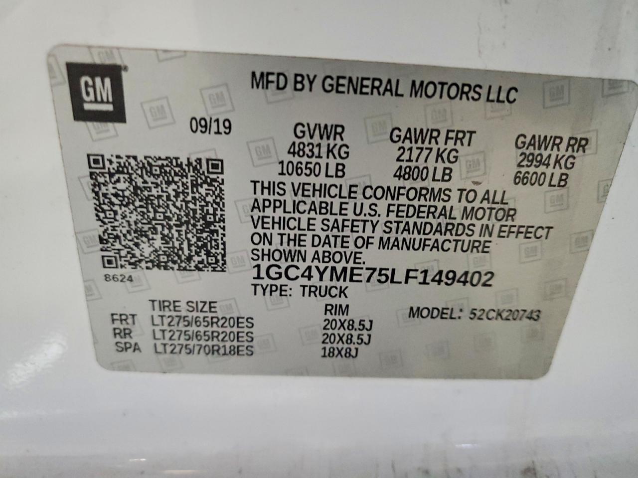 2020 Chev Silverado VIN 1GC4YME75LF149402 photo 12