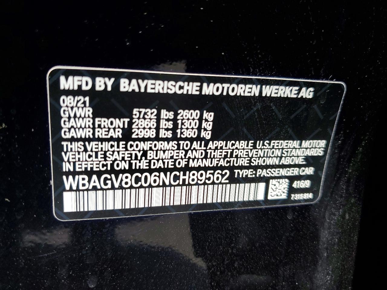 2022 BMW M8 VIN WBAGV8C06NCH89562 photo 12