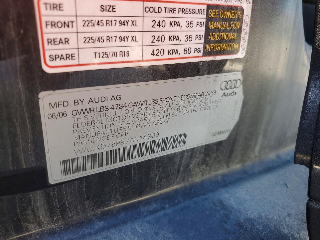 2007 Audi A3 VIN WAUKD78P97A014309 photo 12