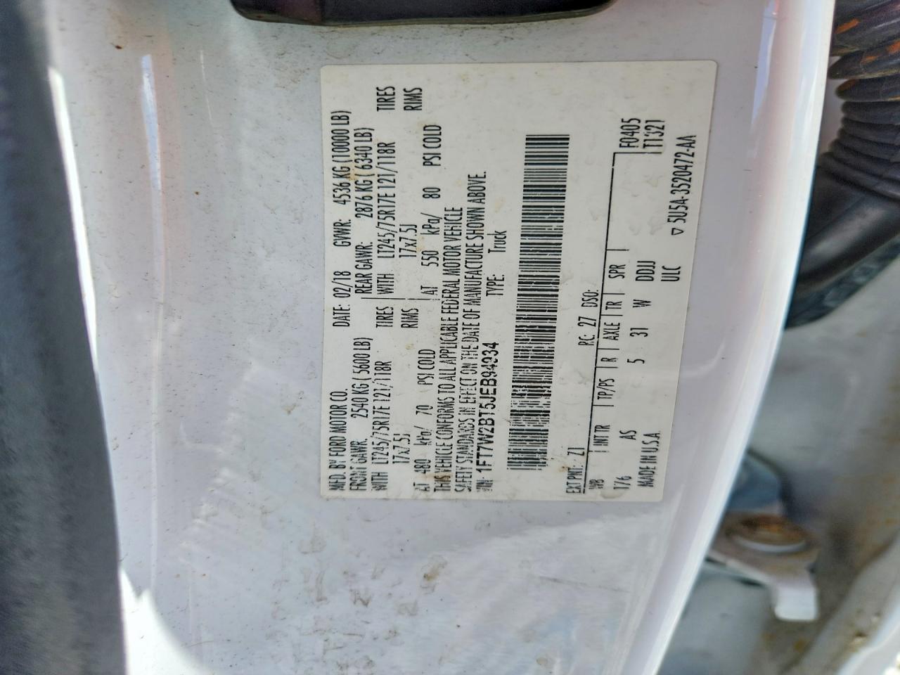 2018 Ford F250 VIN 1FT7W2BT5JEB94934 photo 10