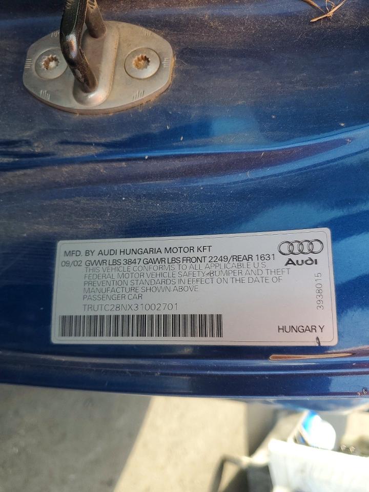 2003 Audi Tt VIN TRUTC28NX31002701 photo 12