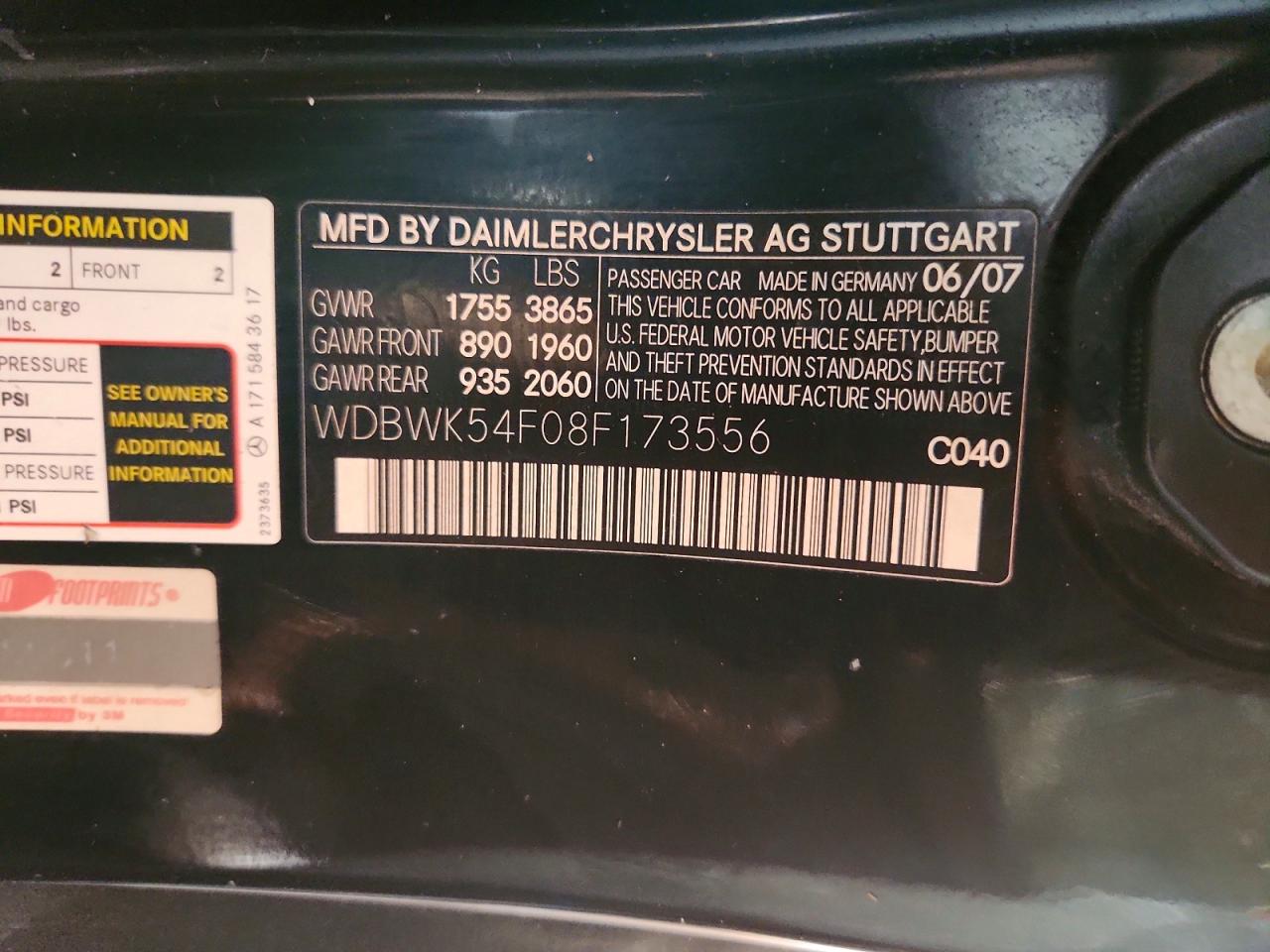 2008 Mercedes-Benz Slk-class VIN WDBWK54F08F173556 photo 12
