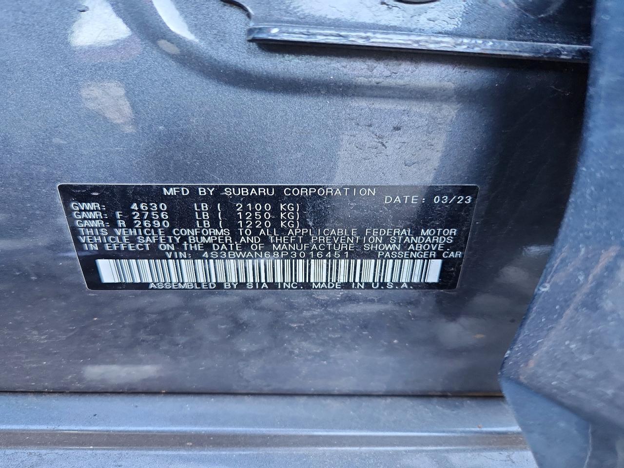 2023 Subaru LEGACY VIN 4S3BWAN68P3016451 photo 12