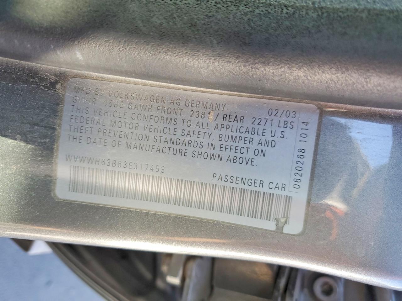 2003 Volkswagen Passat VIN WVWWH63B63E317453 photo 12