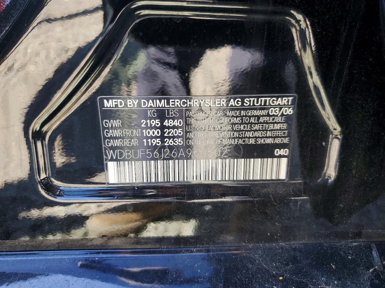 2006 Mercedes-Benz E-class VIN WDBUF56J26A960502 photo 12