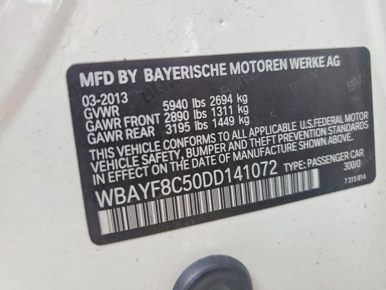 2013 BMW 7 series VIN WBAYF8C50DD141072 photo 12