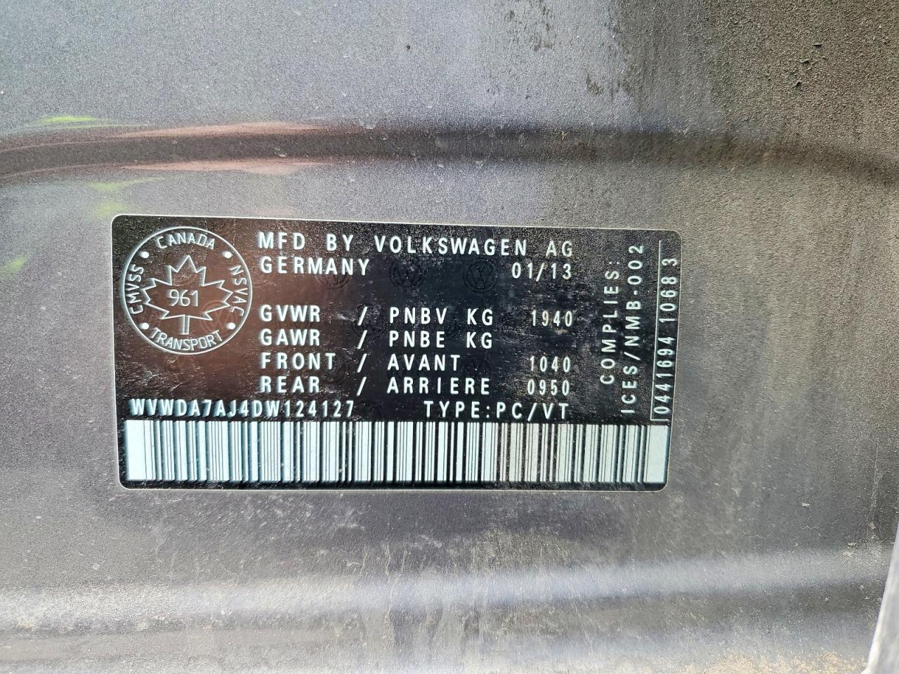 2013 Volkswagen Golf VIN WVWDA7AJ4DW124127 photo 12