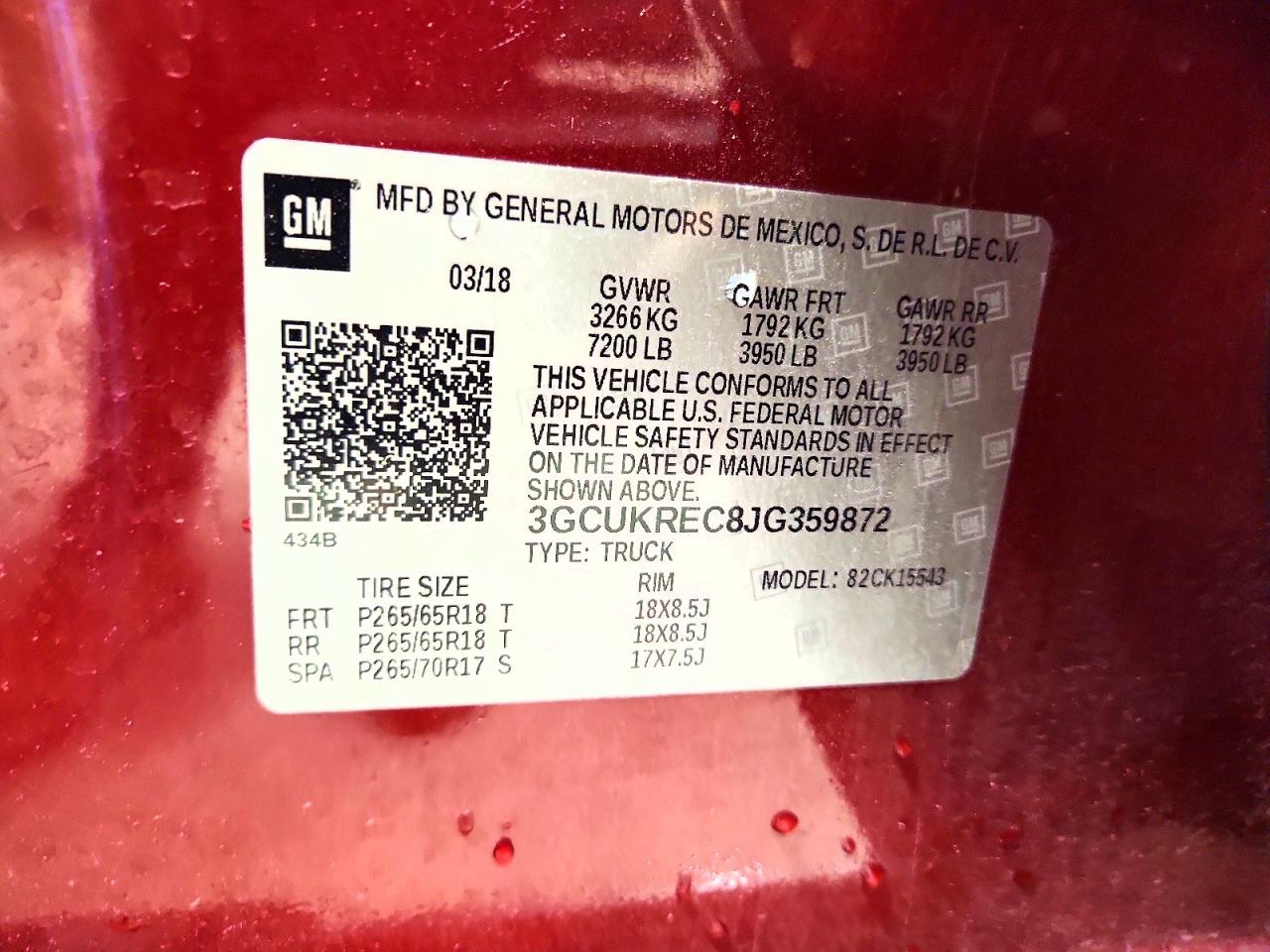 2018 CHEV Silverado VIN 3GCUKREC8JG359872 photo 12