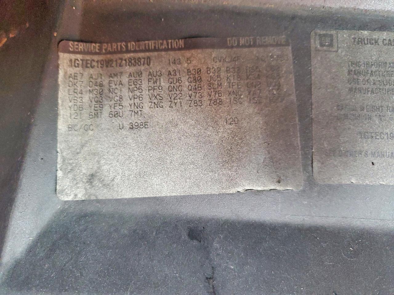 2001 GMC SIERRA VIN 1GTEC19V21Z183870 photo 12