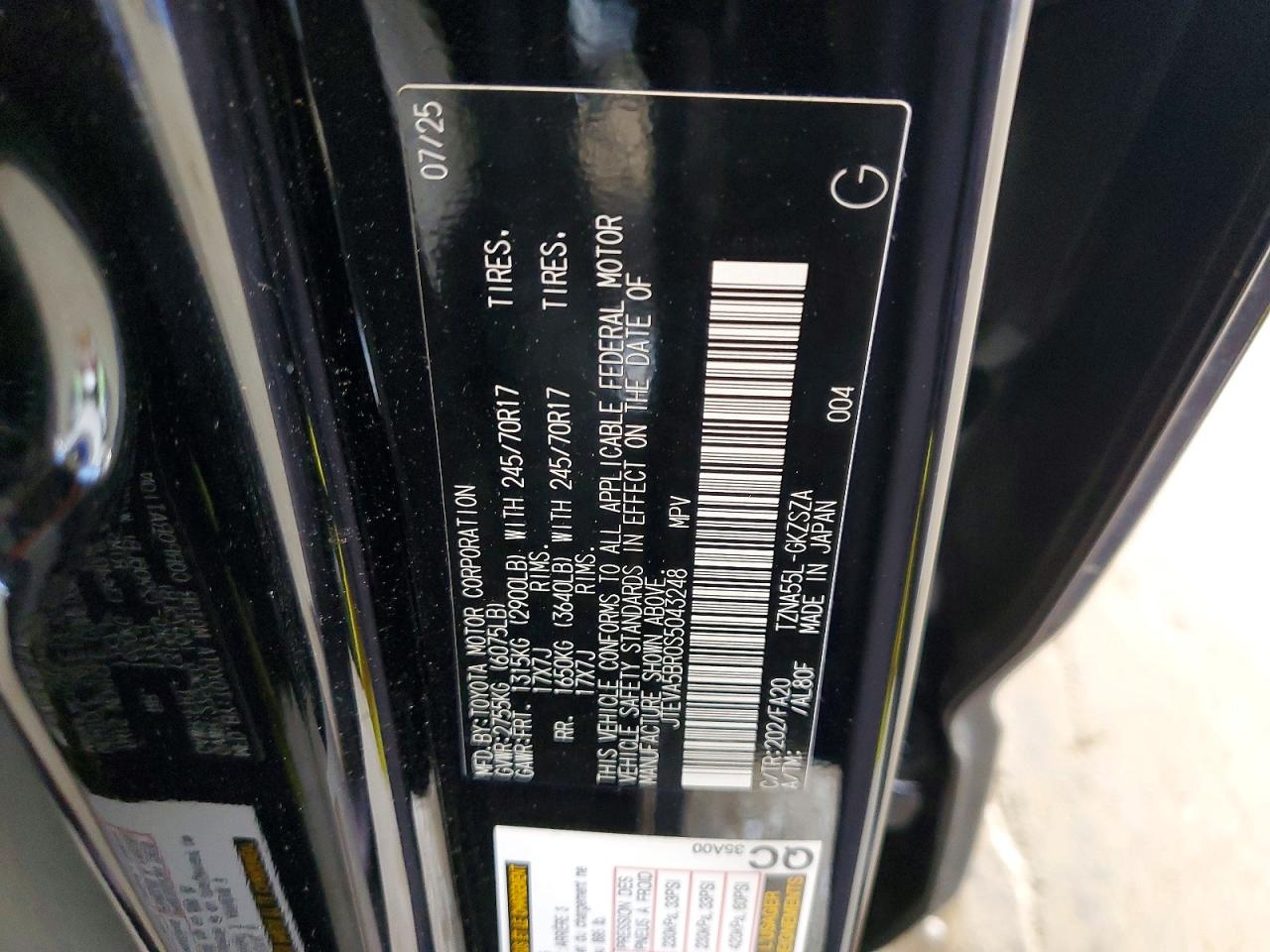 2025 Toyota 4runner VIN JTEVA5BR0S5043248 photo 12
