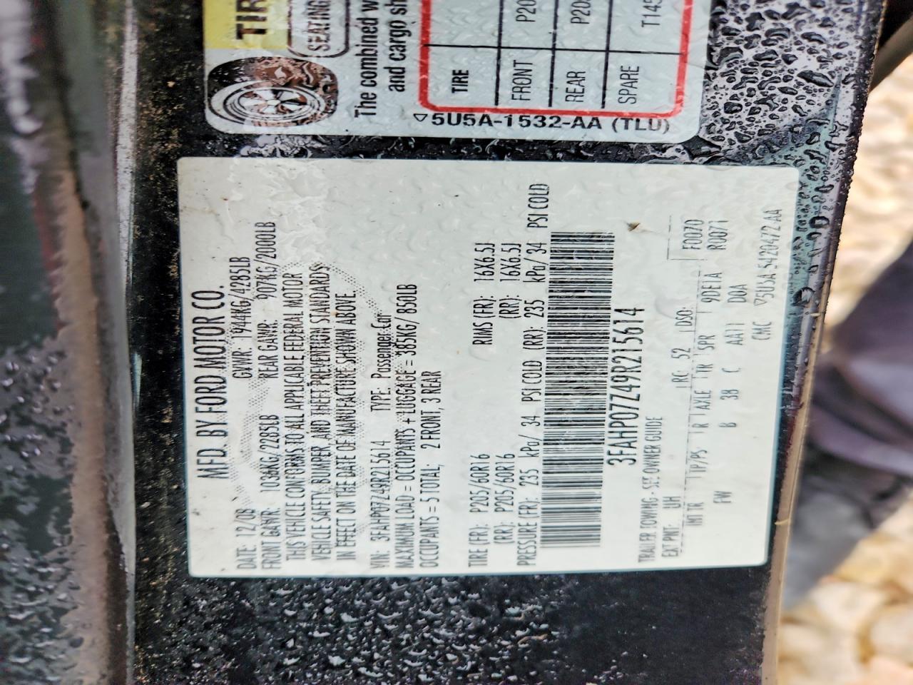 2009 Ford Fusion VIN 3FAHP07Z49R215614 photo 12