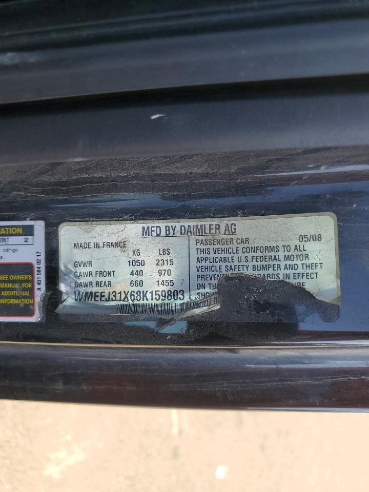 2008 SMART Fortwo VIN WMEEJ31X68K159803 photo 12